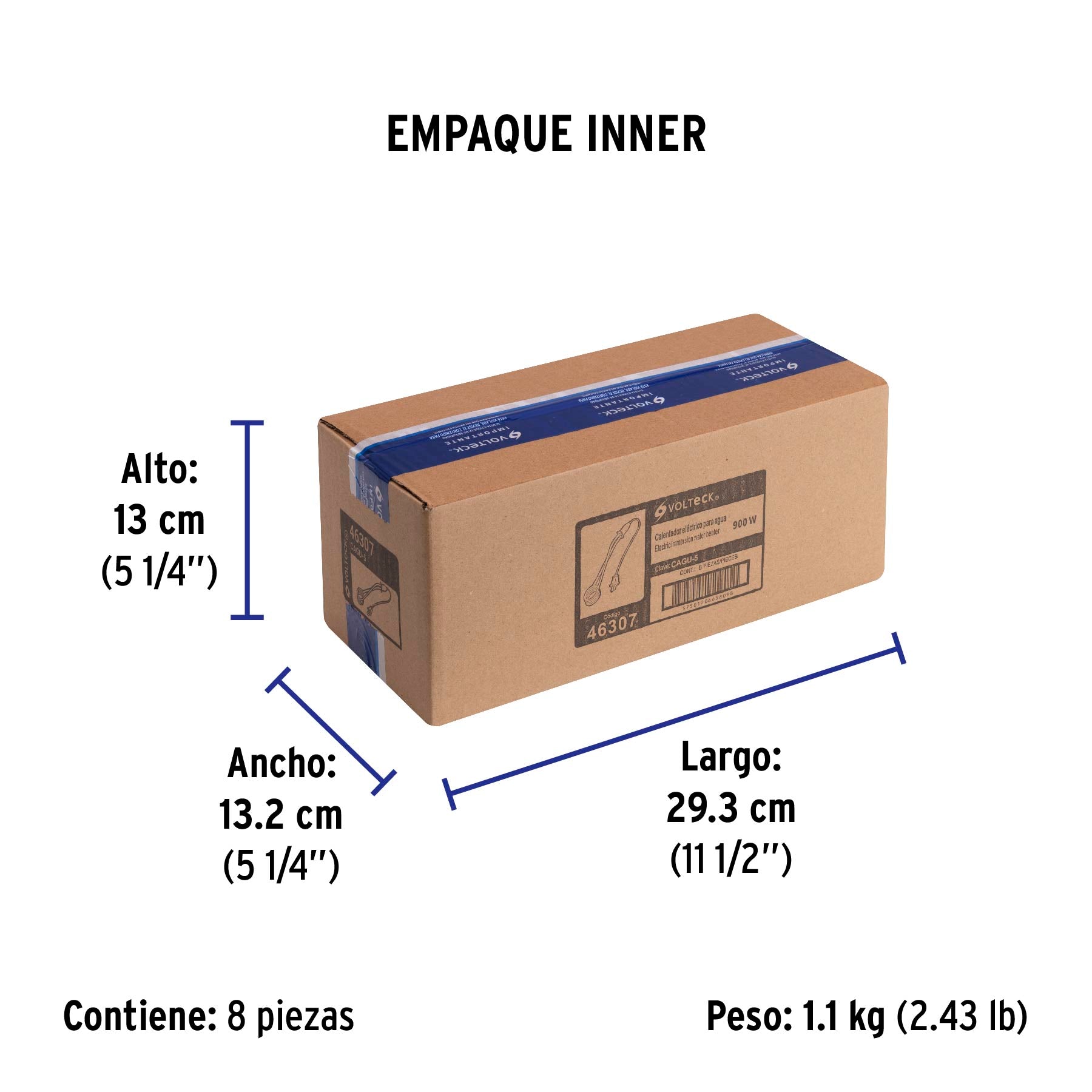 Calentador de inmersión p/agua #5 de 18 L, 900 W, Volteck | CAGU-5 | 46307