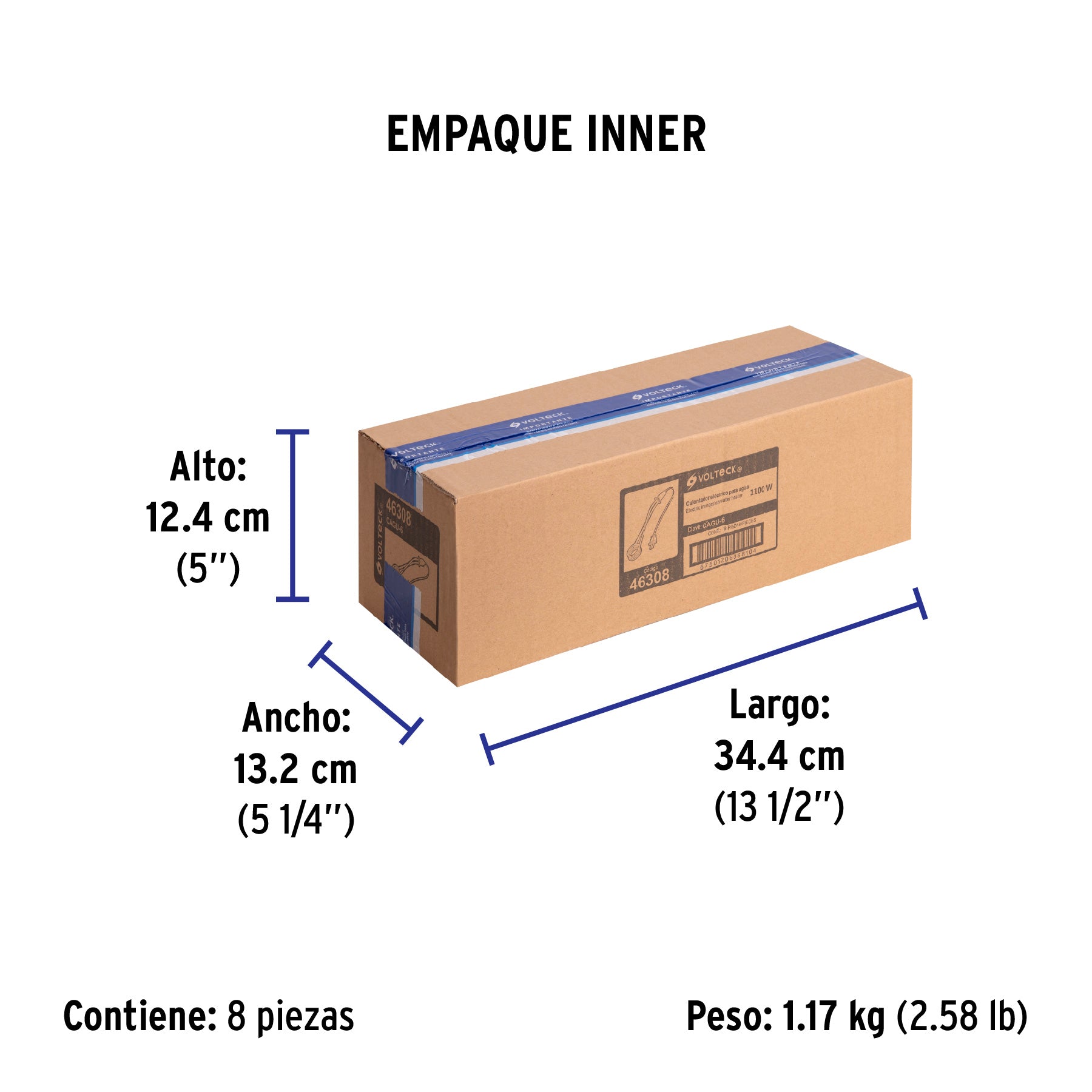 Calentador de inmersión p/agua #6 de 23 L, 1100 W, Volteck | CAGU-6 | 46308