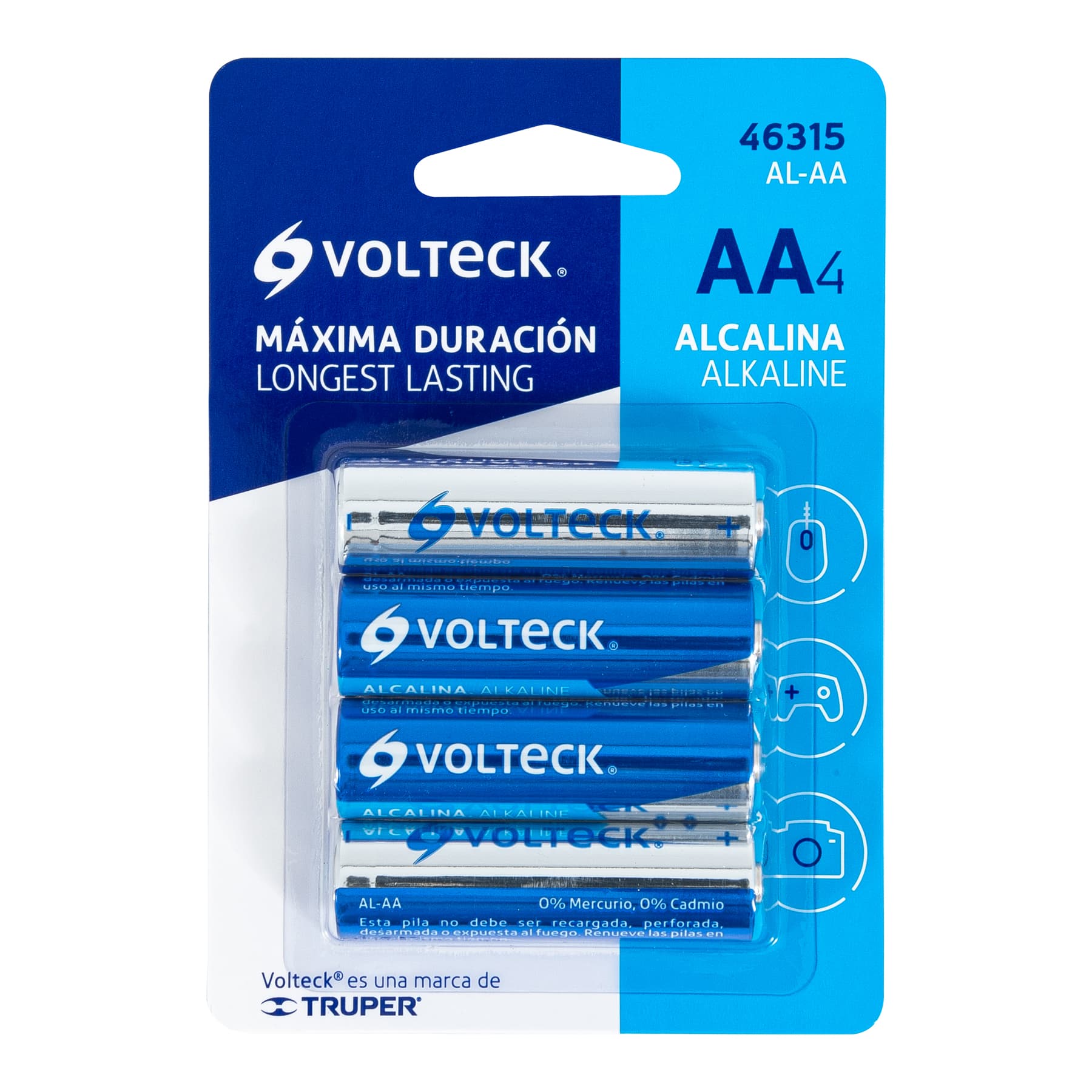 Blíster con 4 pilas alcalinas AA, VOLTECK | AL-AA | 46315