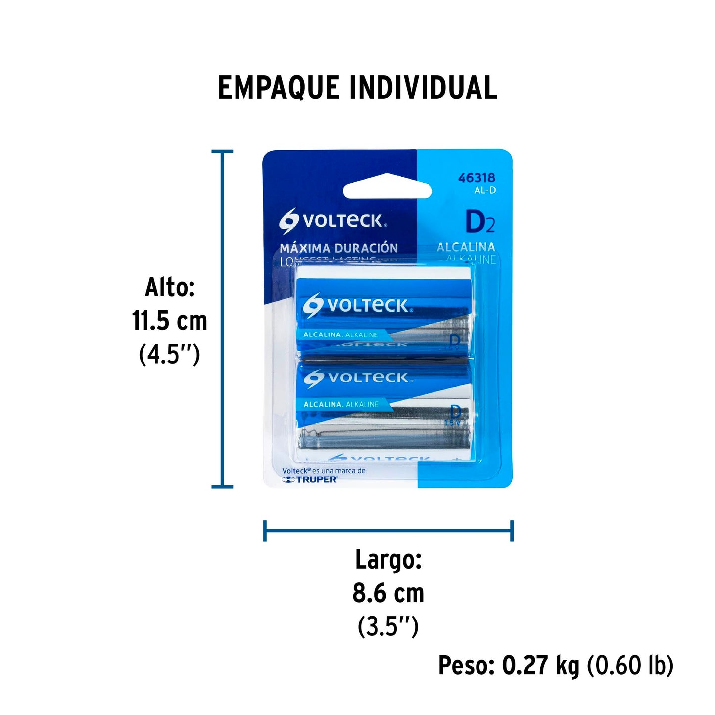 Blíster con 2 pilas alcalinas D, VOLTECK | AL-D | 46318