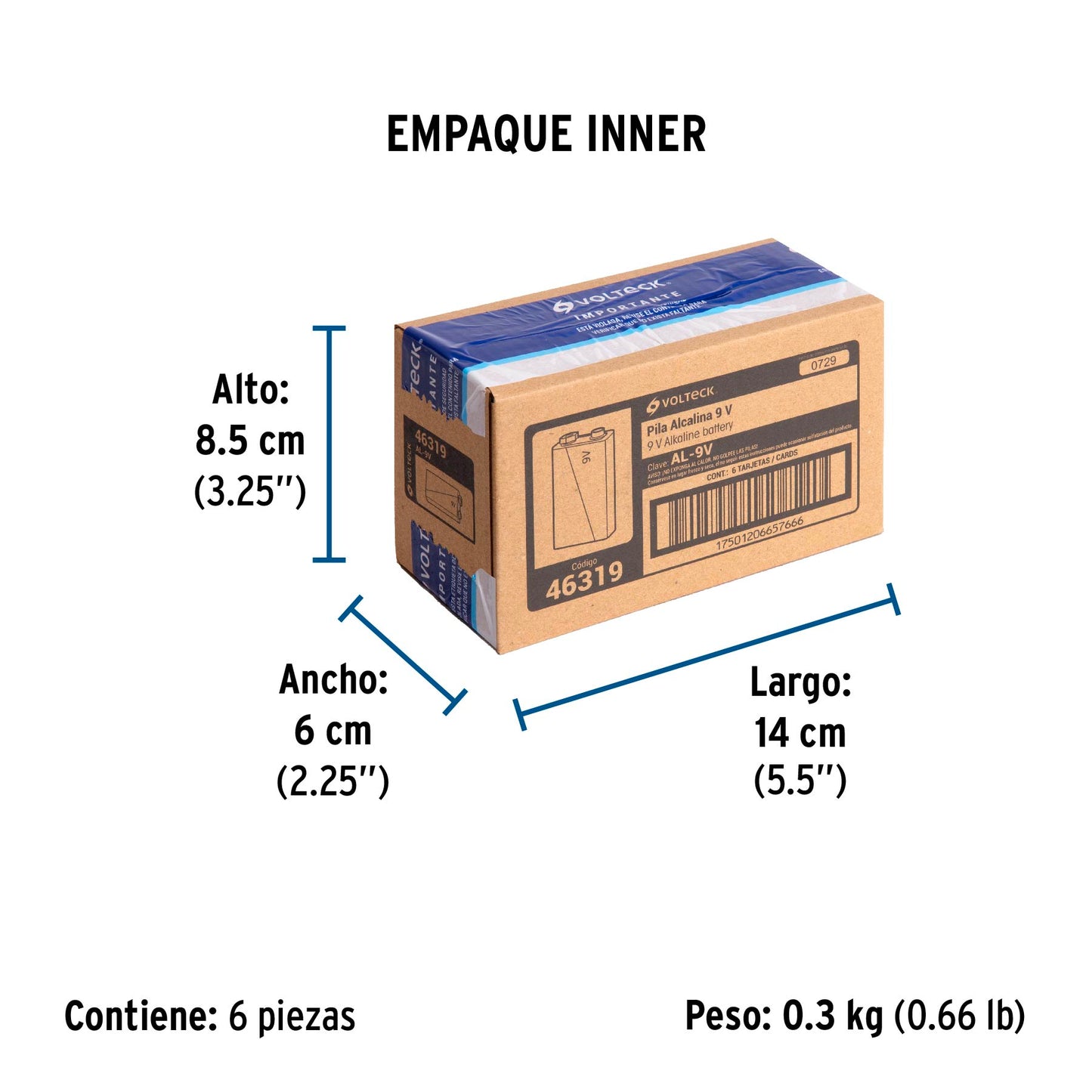 Blíster con 1 pila alcalina 9V, VOLTECK | AL-9V | 46319