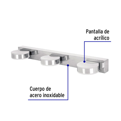 Luminario LED de pared para baño 10W 4000K, 3 spots, VOLTECK | ARB-300L | 46346