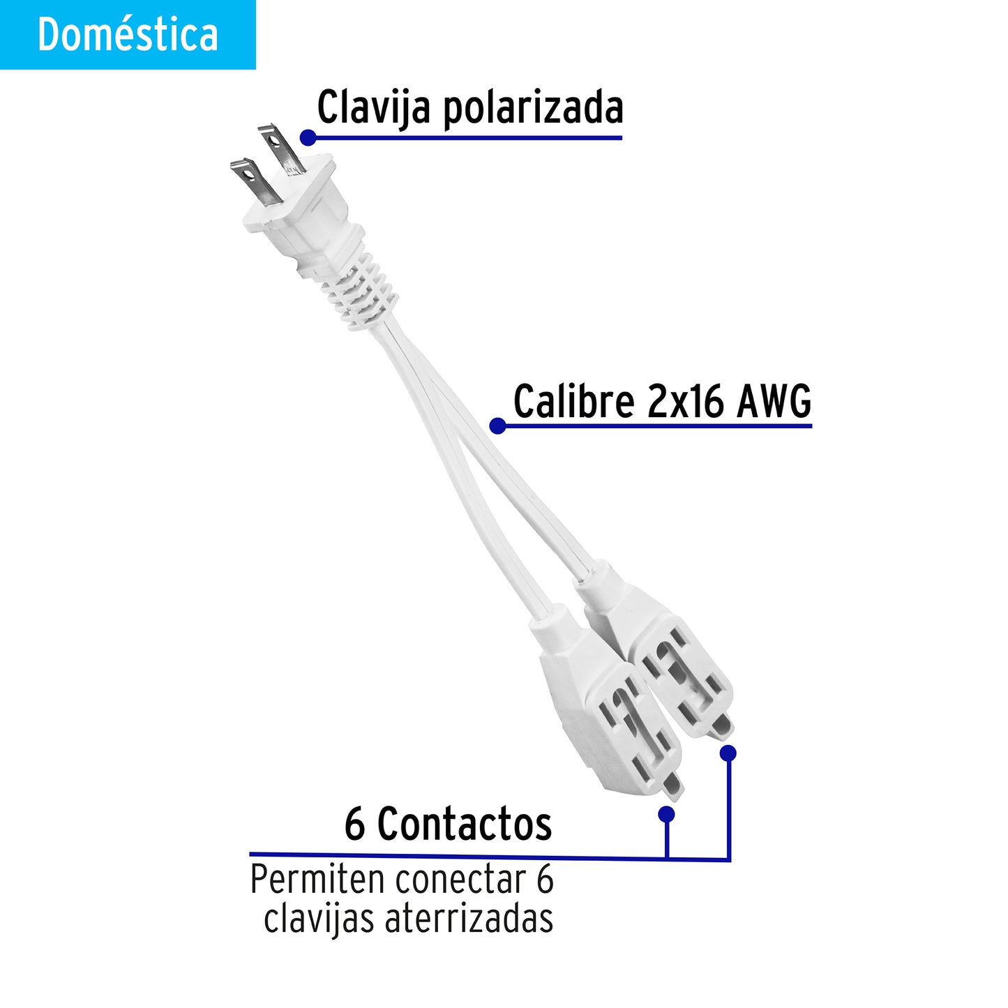 Mini extensión eléctrica doméstica dual 10 cm, blanca | EXDO-6 | 46353
