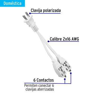 Mini extensión eléctrica doméstica dual 10 cm, blanca | EXDO-6 | 46353