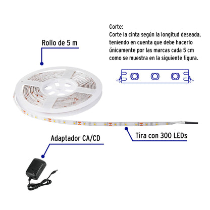Tira de LED de 5 m 18 W para interior y exterior luz de día | TIR-001L | 46368