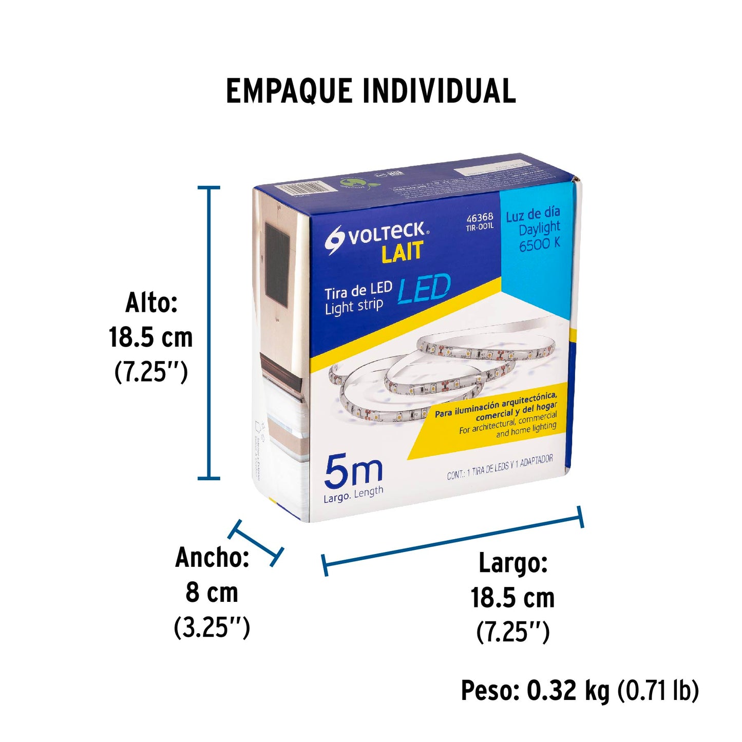 Tira de LED de 5 m 18 W para interior y exterior luz de día | TIR-001L | 46368