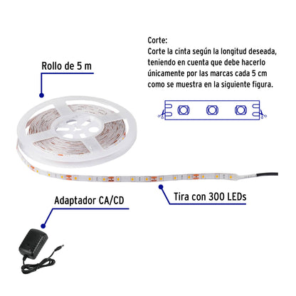 Tira de LED de 5 m 18 W para interior y exterior luz cálida | TIR-002L | 46369
