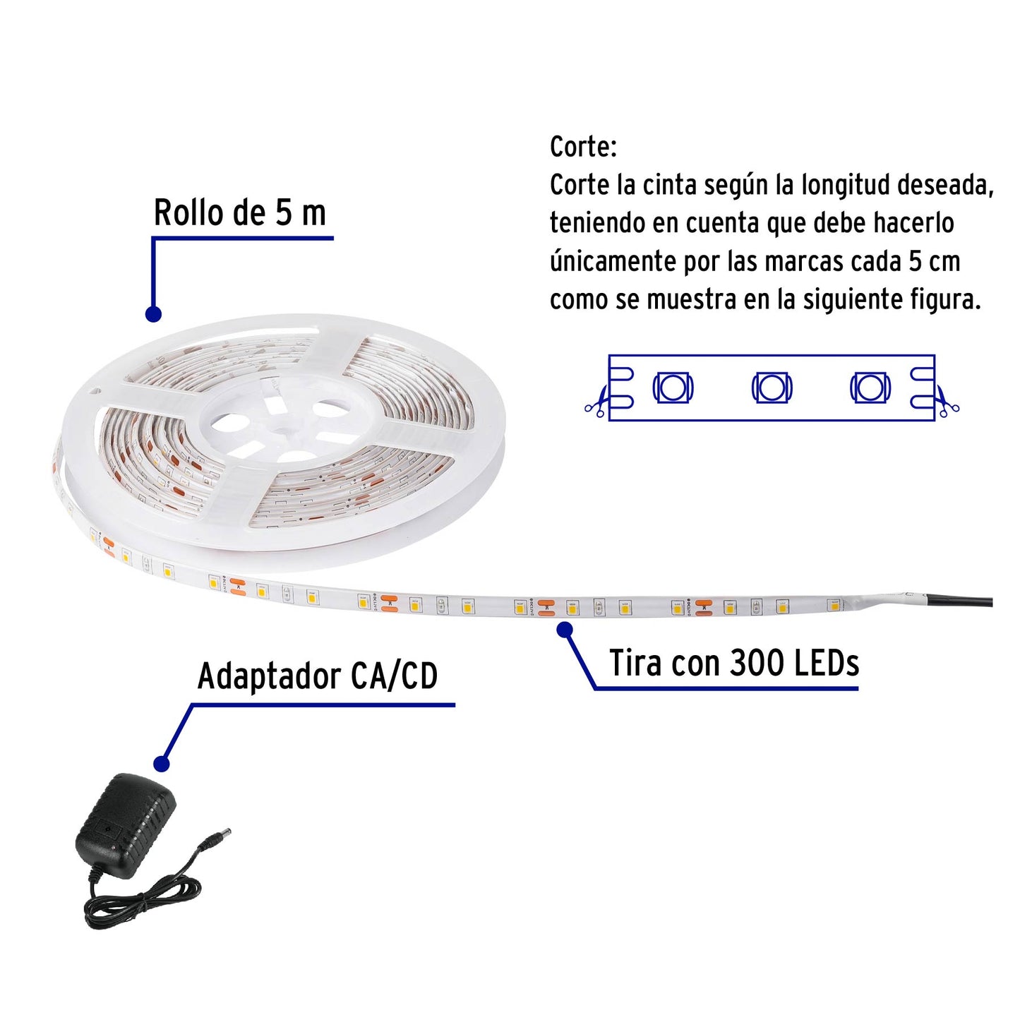 Tira LED 5 m 40 W para interior y exterior multicolor RGB | TIR-010L | 46370