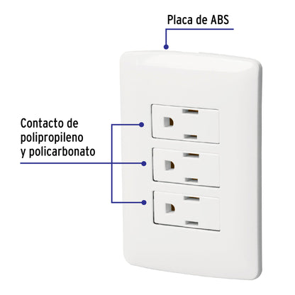 Placa armada 3 contactos aterrizados, blanco, línea Italiana | PA-COTR-IB | 46458