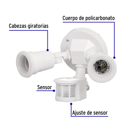 Arbotante blanco c/sensor movimiento, lámparas no incluidas | ARB-901S | 46480