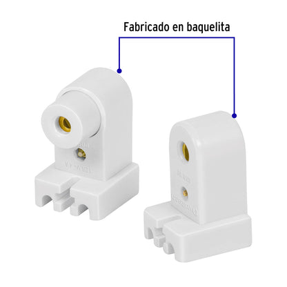 Bolsa 2 pz portalámparas p/tubo LED y fluorescente, base FA8 | POPL-14 | 46506
