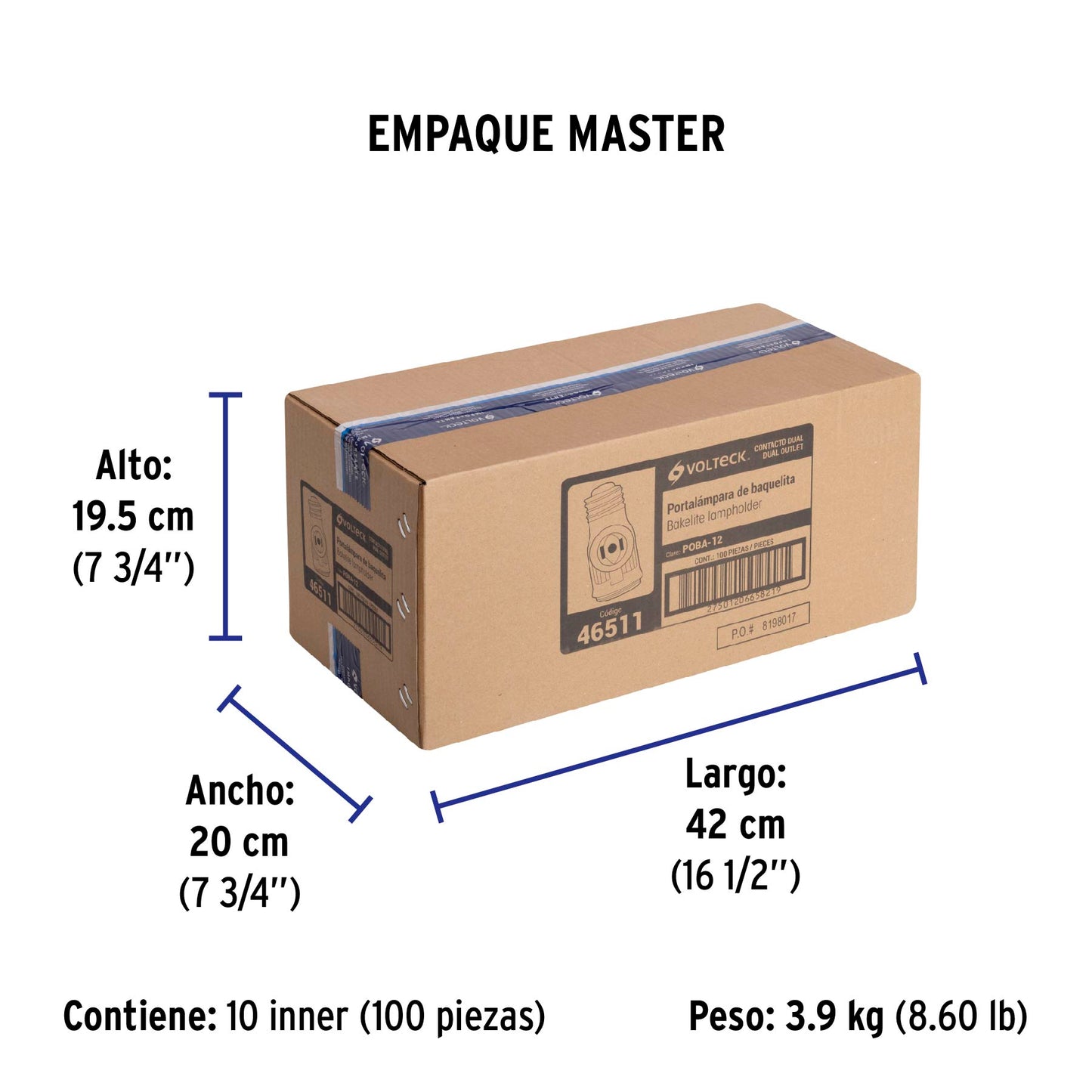 Portalámpara de baquelita, doble contacto, Volteck | POBA-12 | 46511