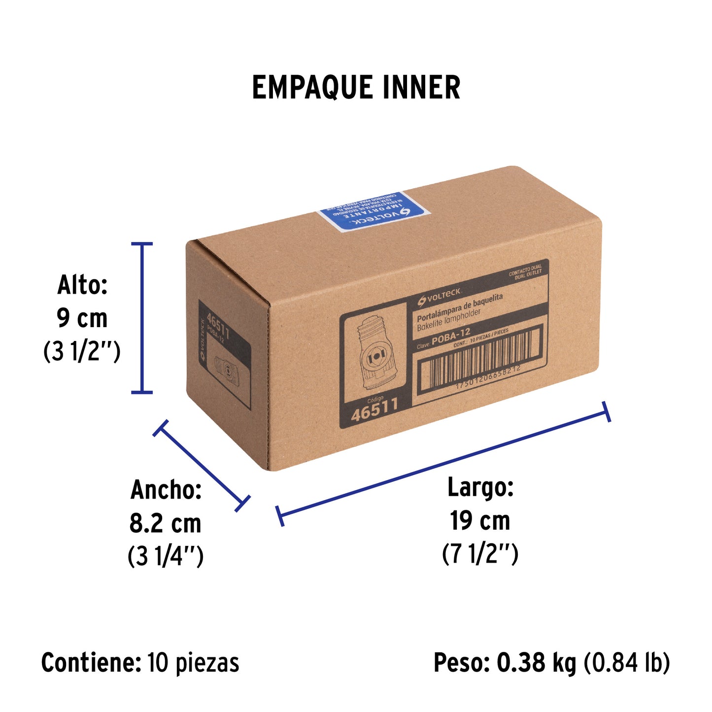 Portalámpara de baquelita, doble contacto, Volteck | POBA-12 | 46511