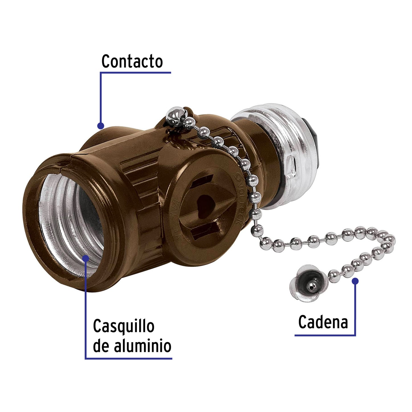Portalámpara de baquelita, cadena y doble contacto, Volteck | POBA-16 | 46512