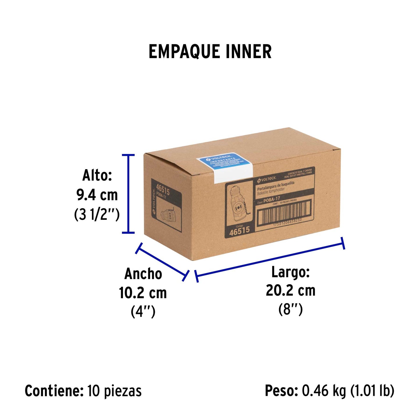 Portalámpara de baquelita, con interruptor de cadena,Volteck | POBA-17 | 46515