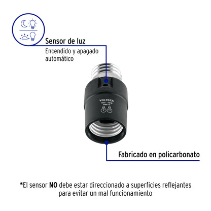 Portalámpara de PVC, con sensor de luz, Volteck | POBA-19 | 46516