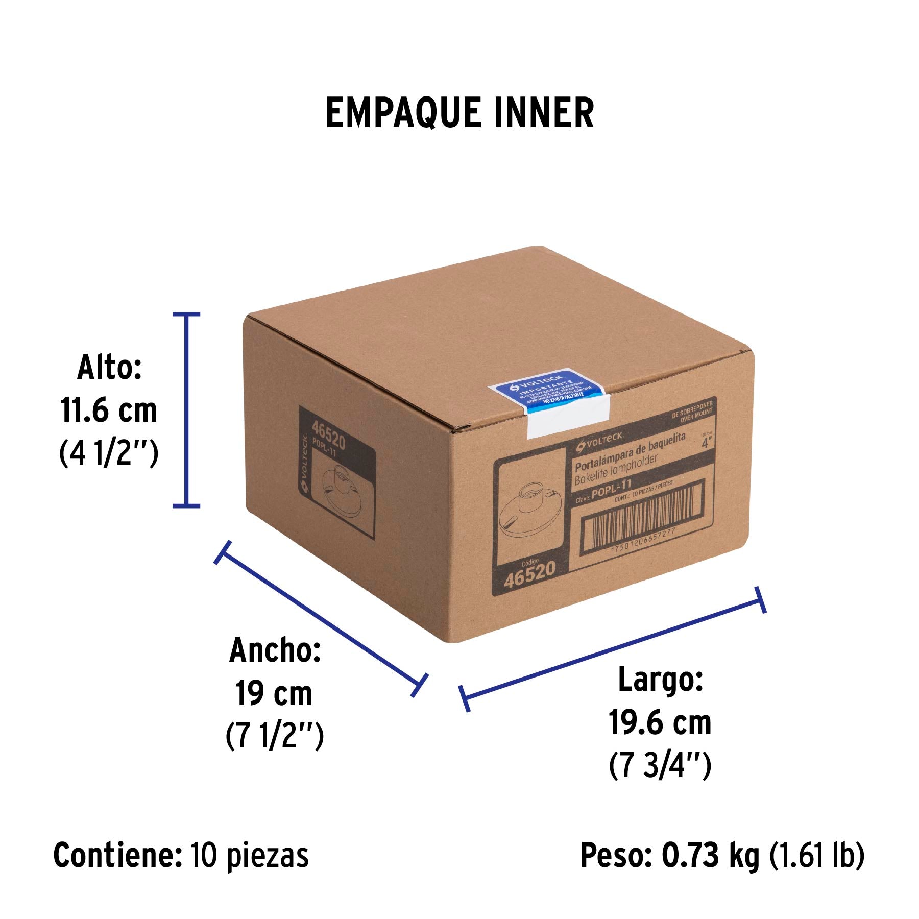 Portalámpara 4' de baquelita, Volteck | POPL-11 | 46520