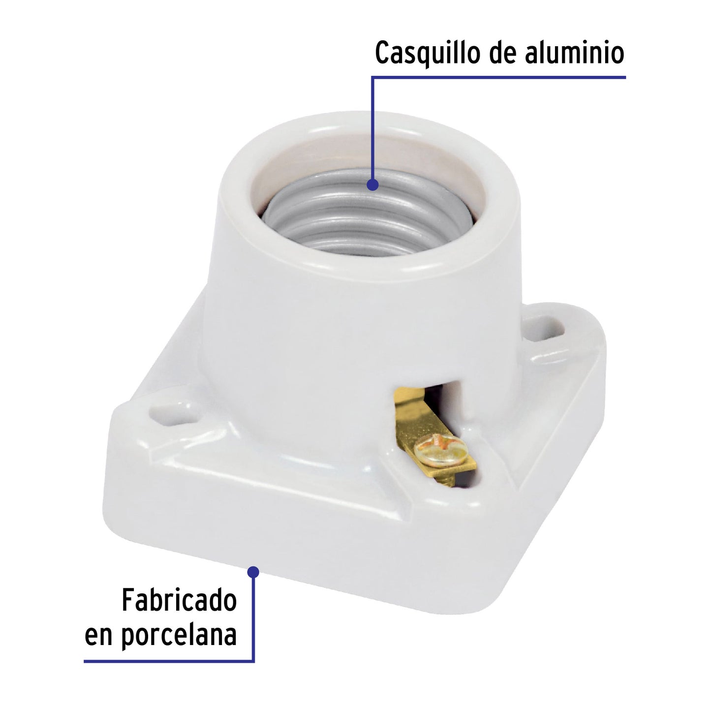 Portalámpara de porcelana, cuadrado, Volteck | POPO-11 | 46522