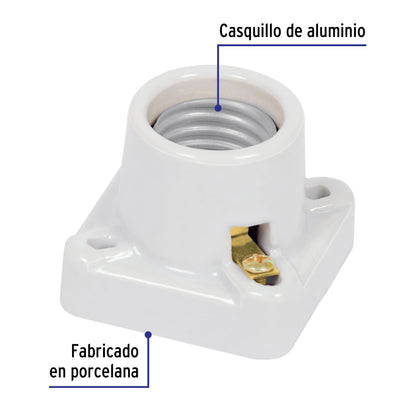 Portalámpara de porcelana, cuadrado, Volteck | POPO-11 | 46522