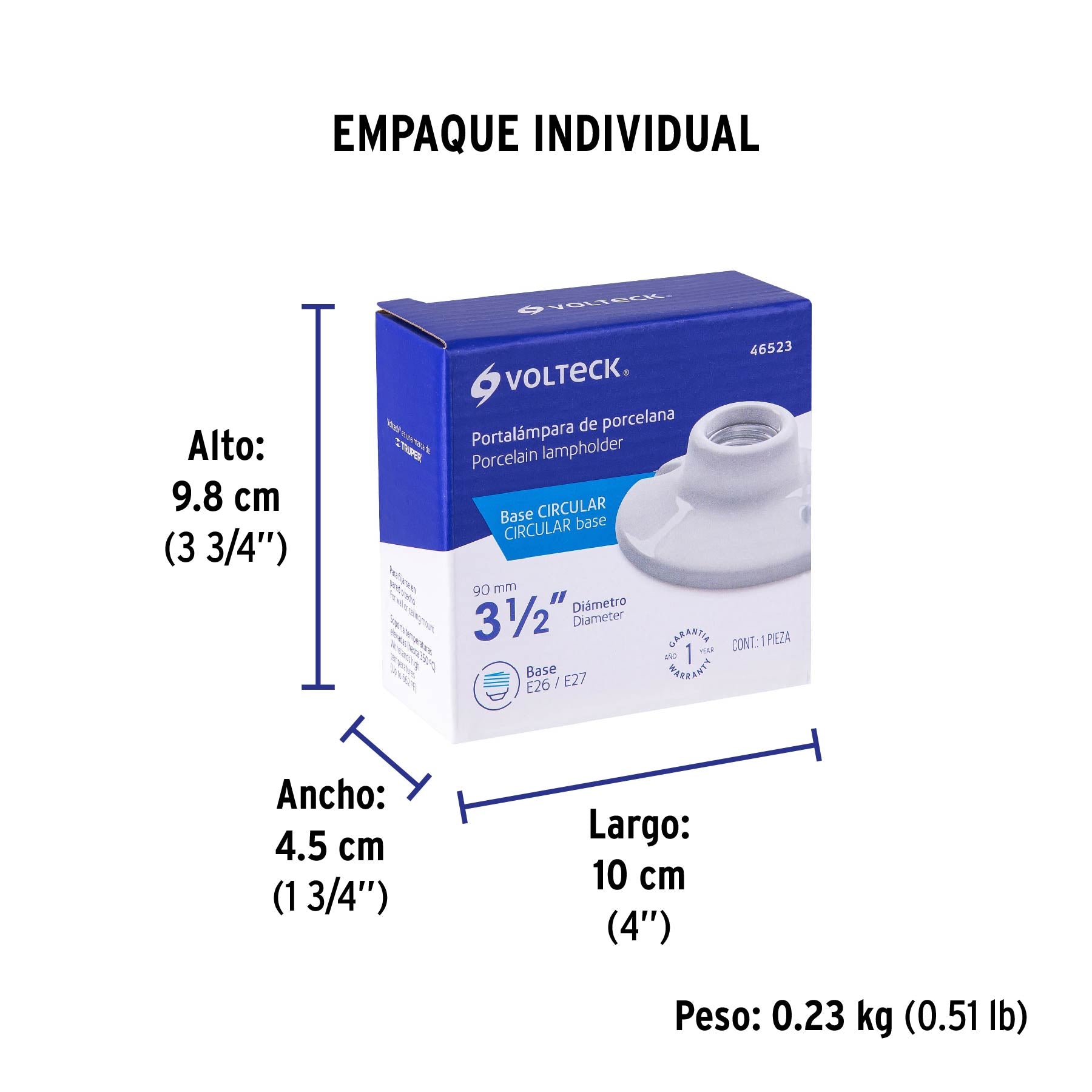 Portalámpara de porcelana, 3-1/2', redonda, Volteck | POPO-15 | 46523