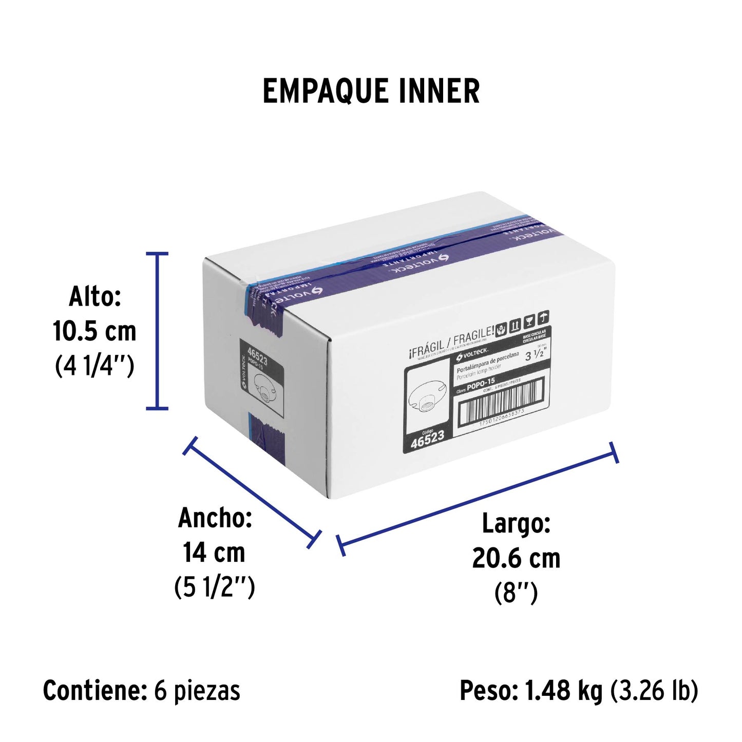 Portalámpara de porcelana, 3-1/2', redonda, Volteck | POPO-15 | 46523