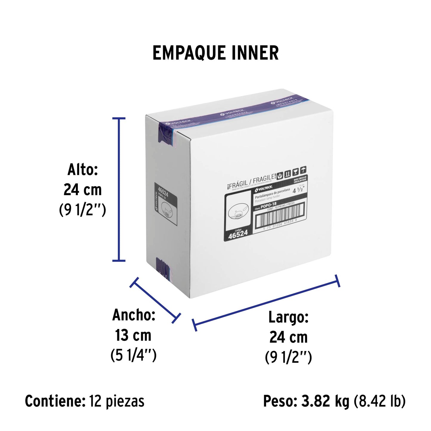 Portalámpara de porcelana, 4-1/2', redonda, Volteck | POPO-18 | 46524