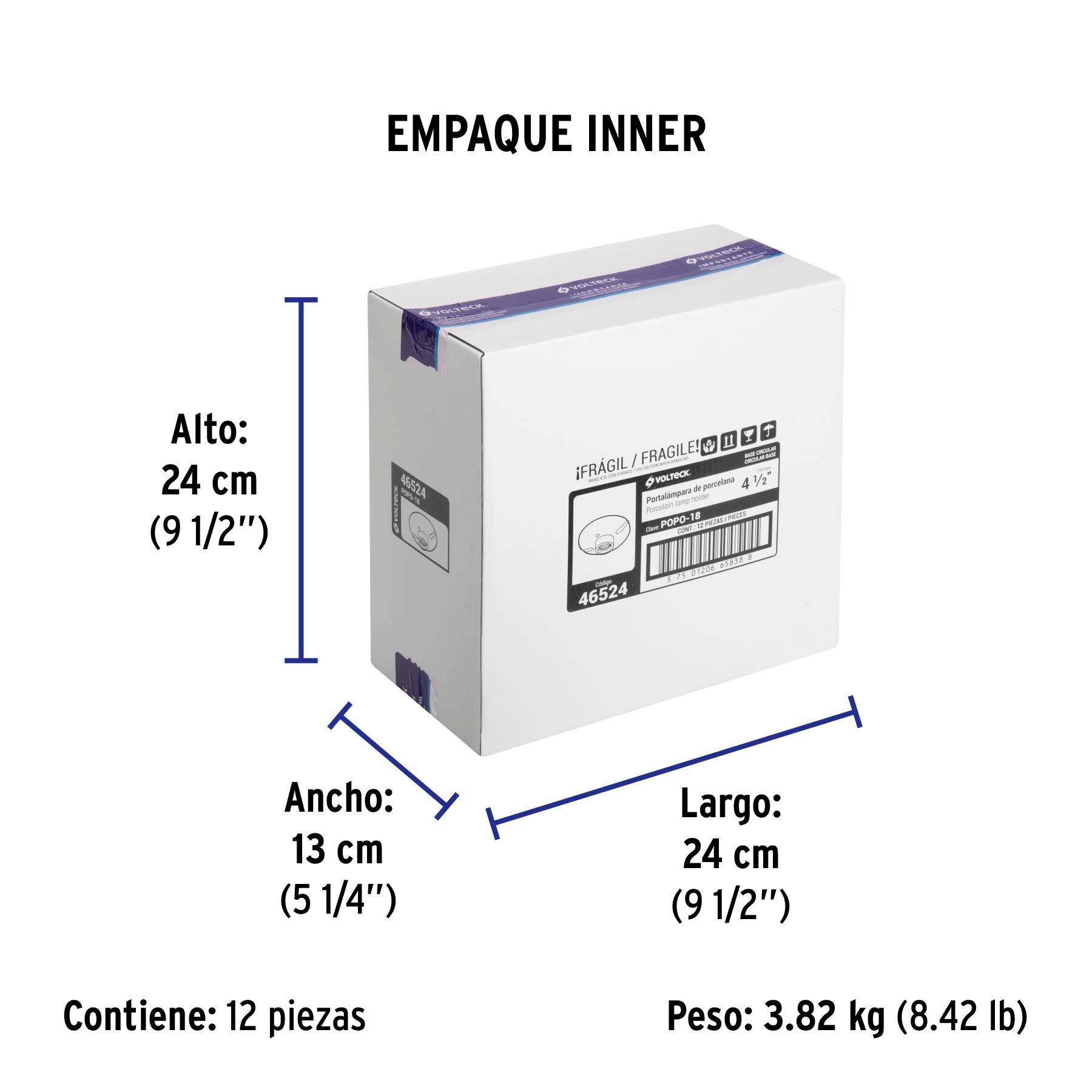 Portalámpara de porcelana, 4-1/2', redonda, Volteck | POPO-18 | 46524