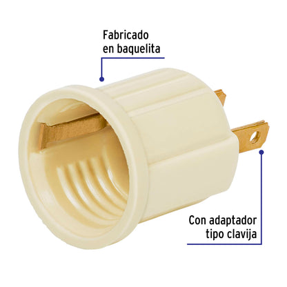 Portalámpara de baquelita, con adaptador, marfil, Volteck | POBA-20 | 46525