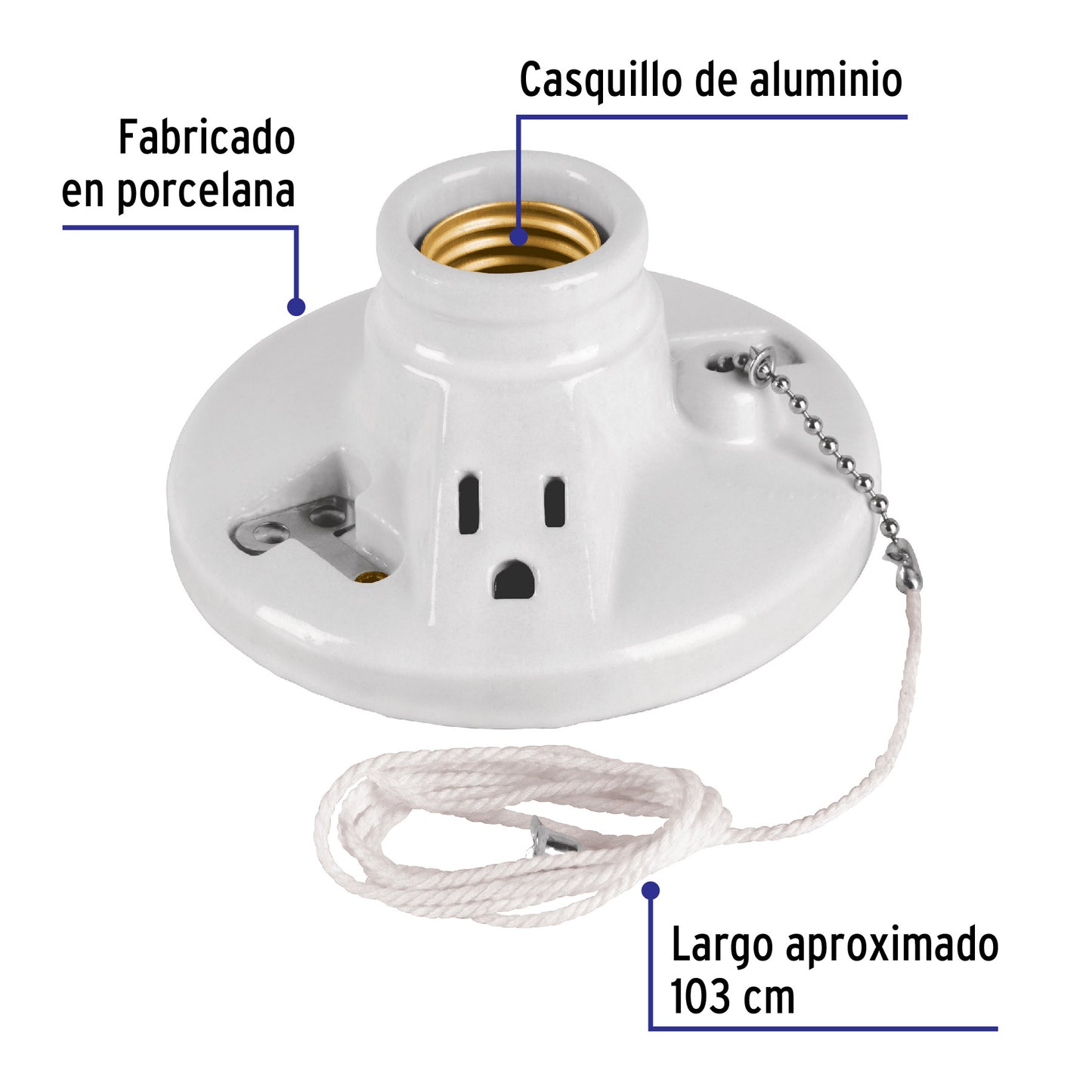 Portalámpara de porcelana, con ladrón y cadena, Volteck | POPO-20 | 46526