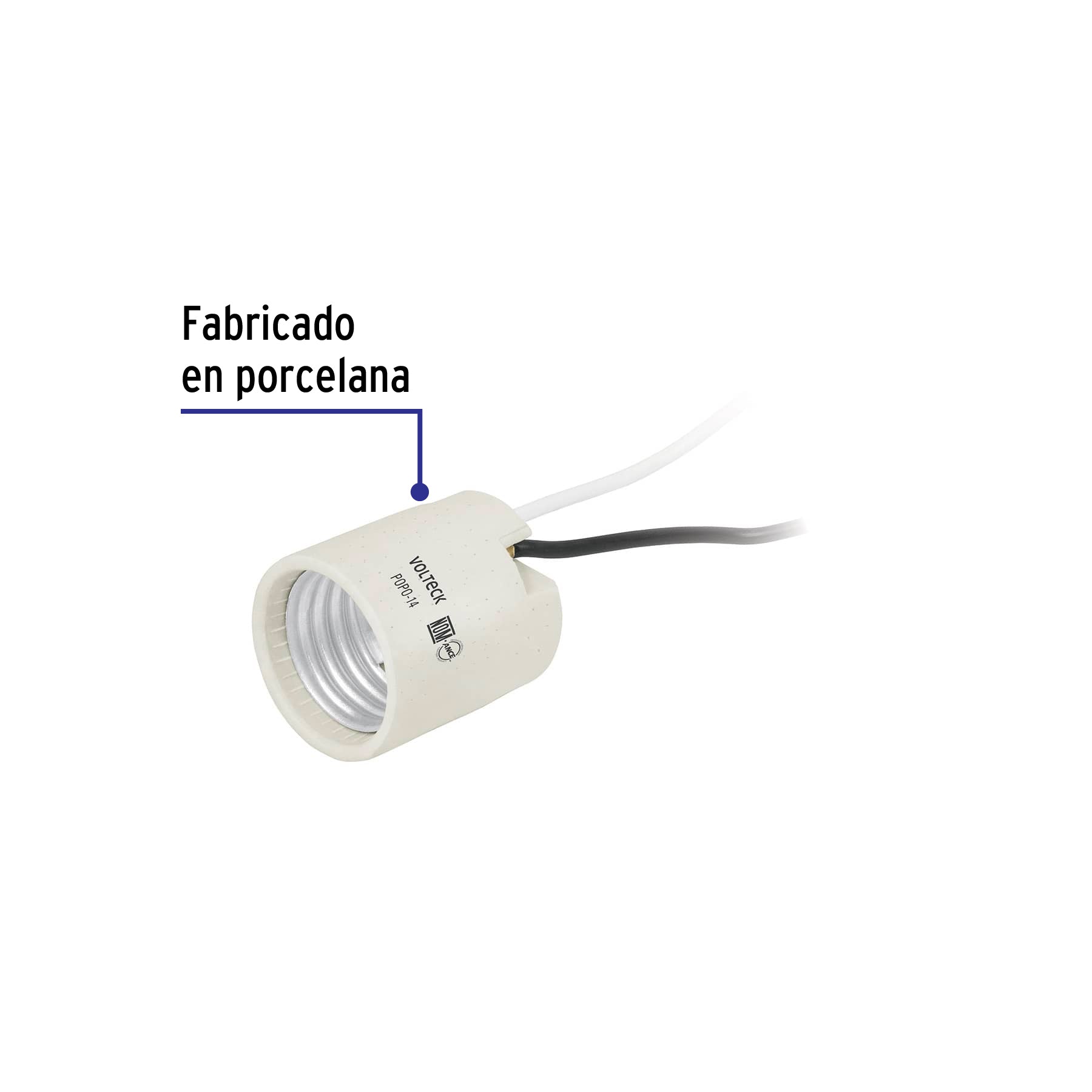 Portalámpara de porcelana, sencillo, Volteck | POPO-14 | 46528