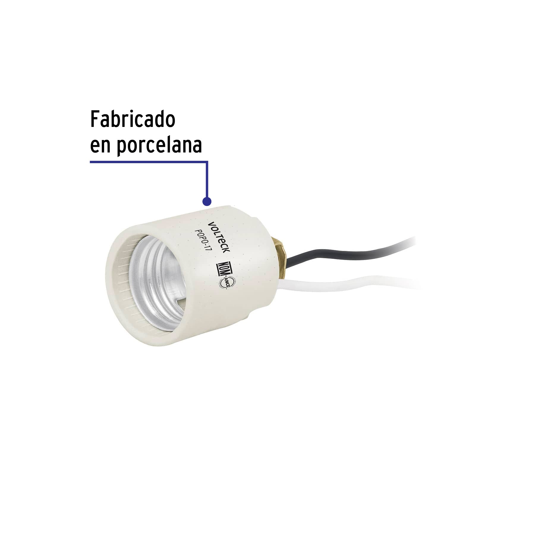 Portalámpara de porcelana, soporte tipo niple, Volteck | POPO-17 | 46530