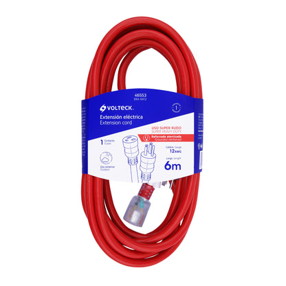Extensión reforzada aterrizada 6 m 3x12 AWG, Volteck | ERA-6X12 | 46553