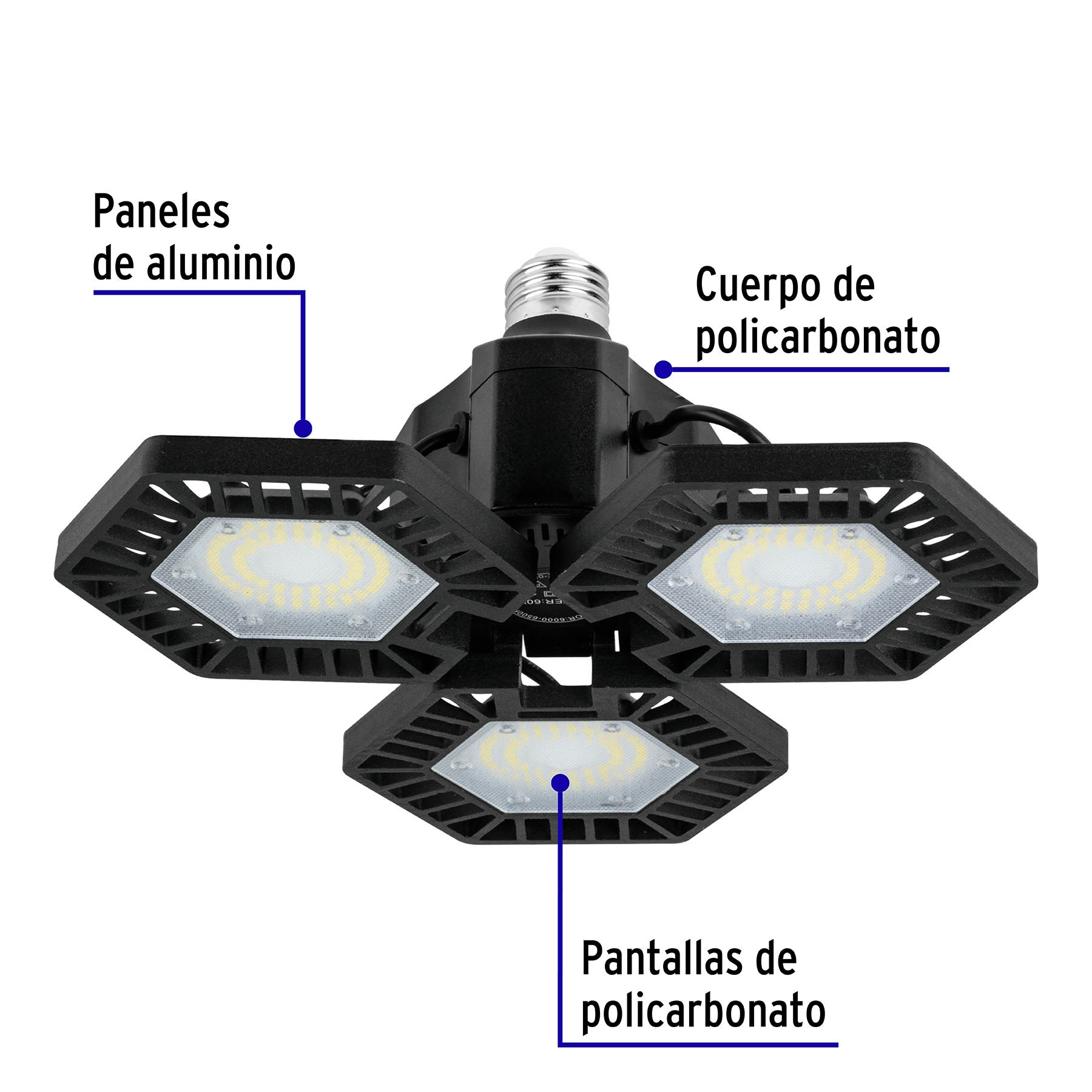 Luminario de LED 50 W, aluminio con 3 paneles abatibles | ABA-700L | 46587