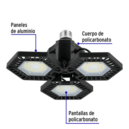 Luminario de LED 50 W, aluminio con 3 paneles abatibles | ABA-700L | 46587