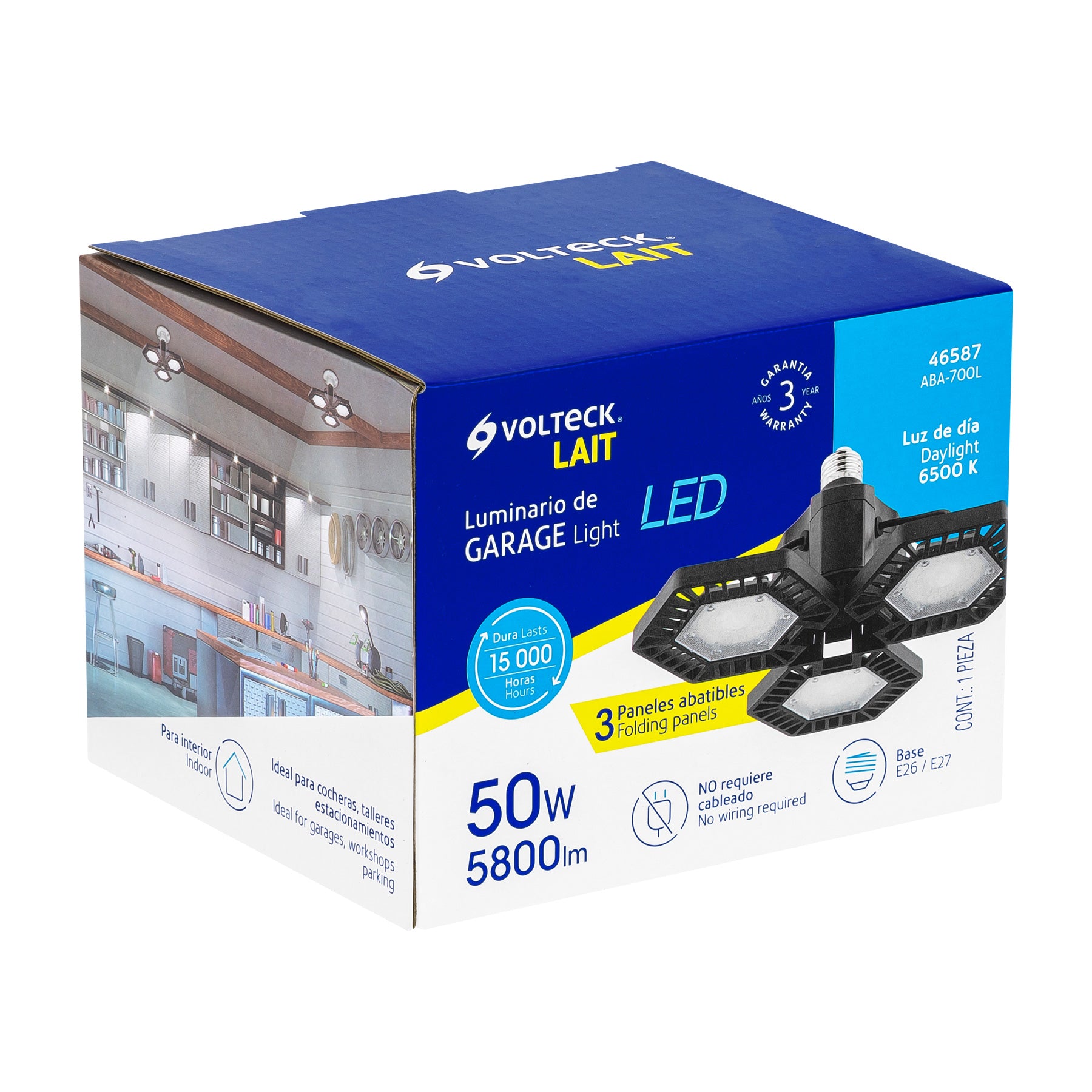 Luminario de LED 50 W, aluminio con 3 paneles abatibles | ABA-700L | 46587