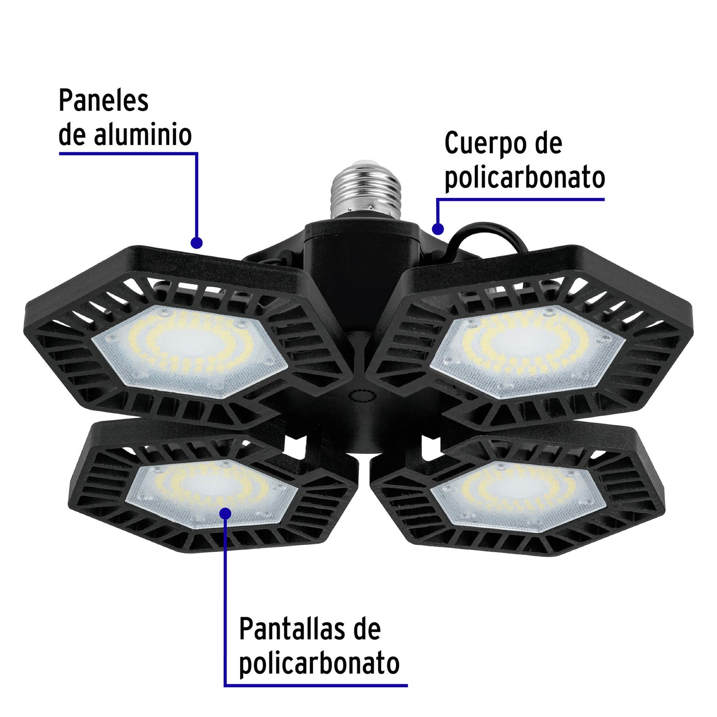 Luminario de LED 100 W, aluminio con 4 paneles abatibles | ABA-701L | 46588