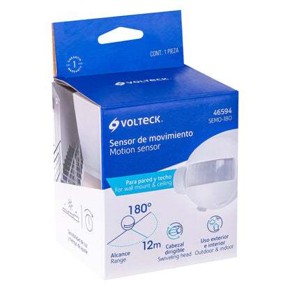 Sensor de movimiento de 180° para pared y techo, Volteck | SEMO-180 | 46594