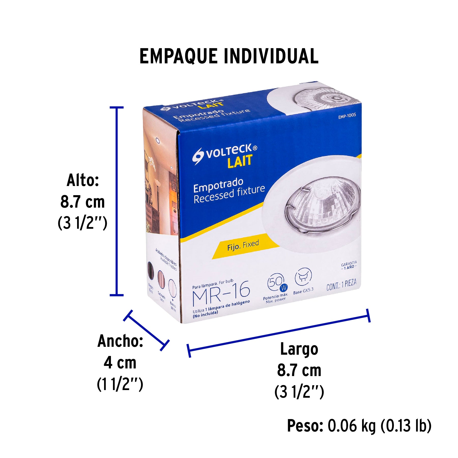 Luminario redondo blanco spot fijo, lámpara no incluida | EMP-100S | 46612