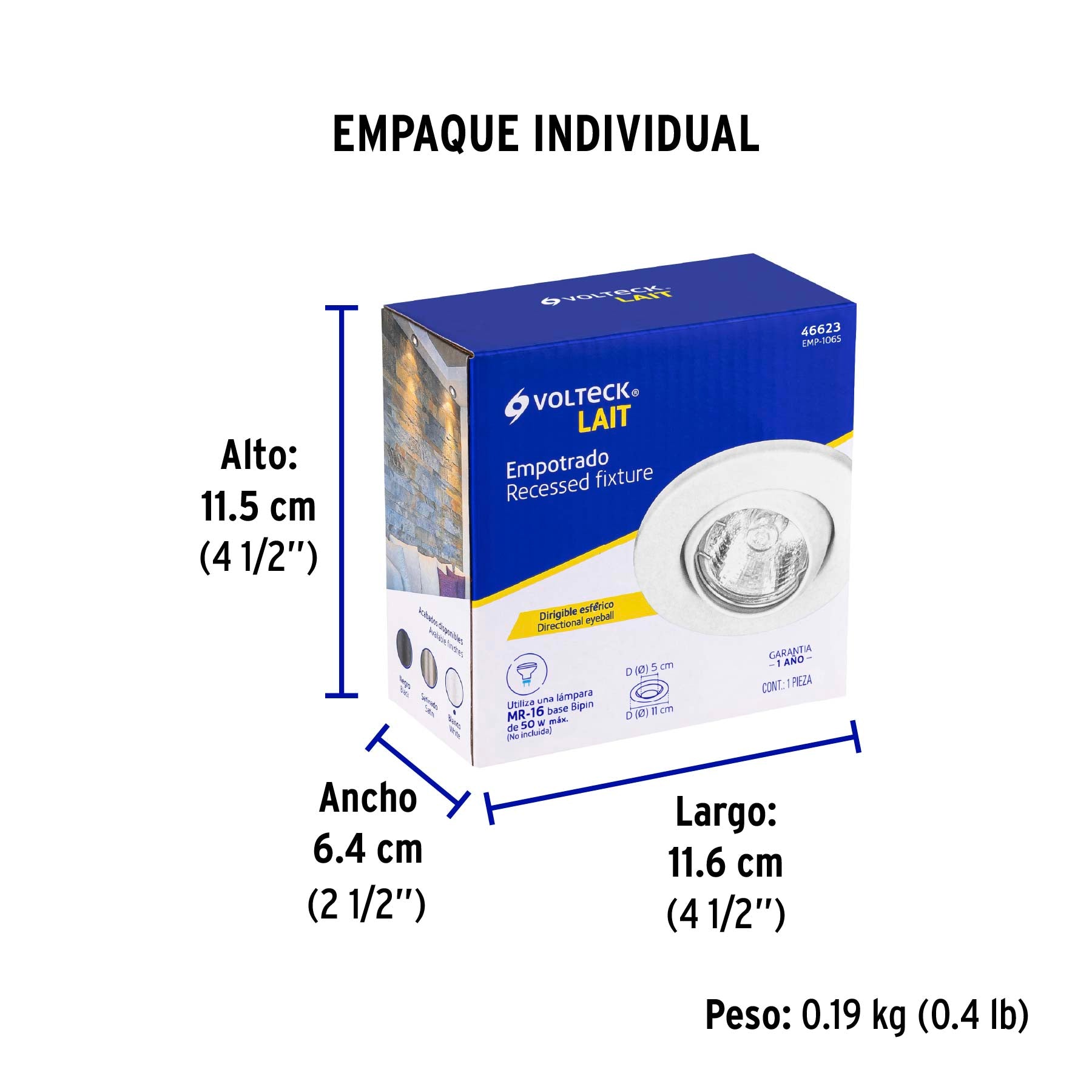 Luminario redondo blanco spot esférico, lámpara no incluida | EMP-106S | 46623