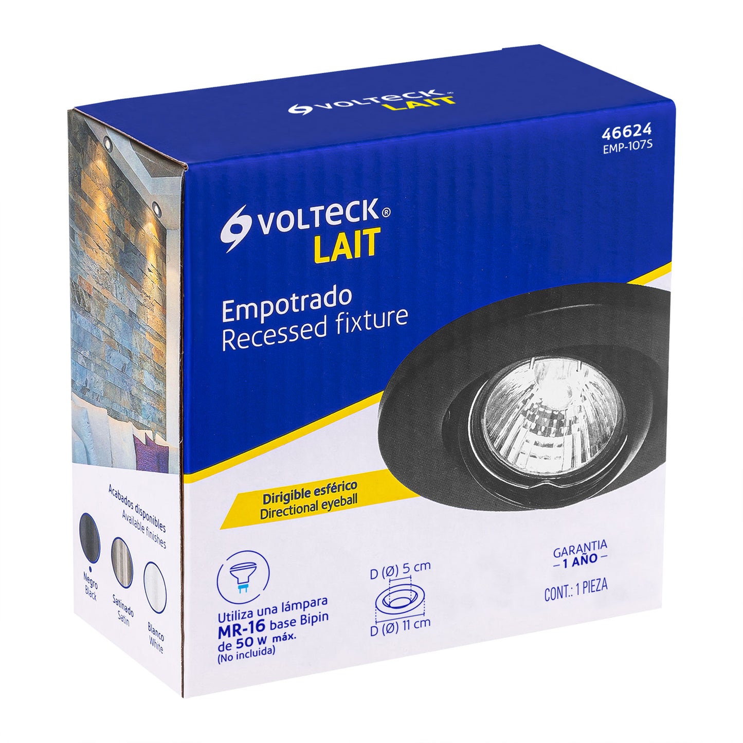 Luminario redondo negro spot esférico, lámpara no incluida | EMP-107S | 46624