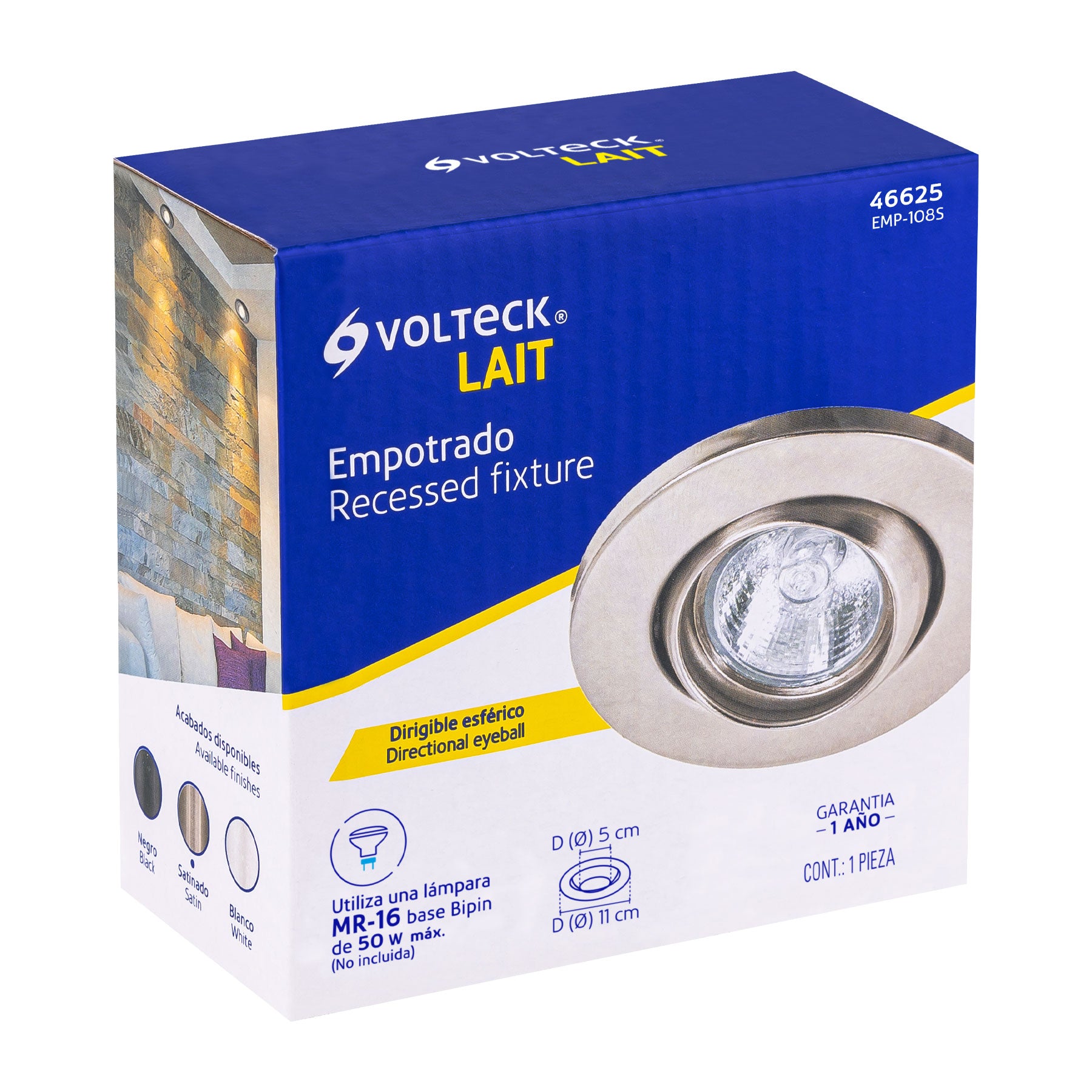 Luminario redondo satín spot esférico, lámpara no incluida | EMP-108S | 46625