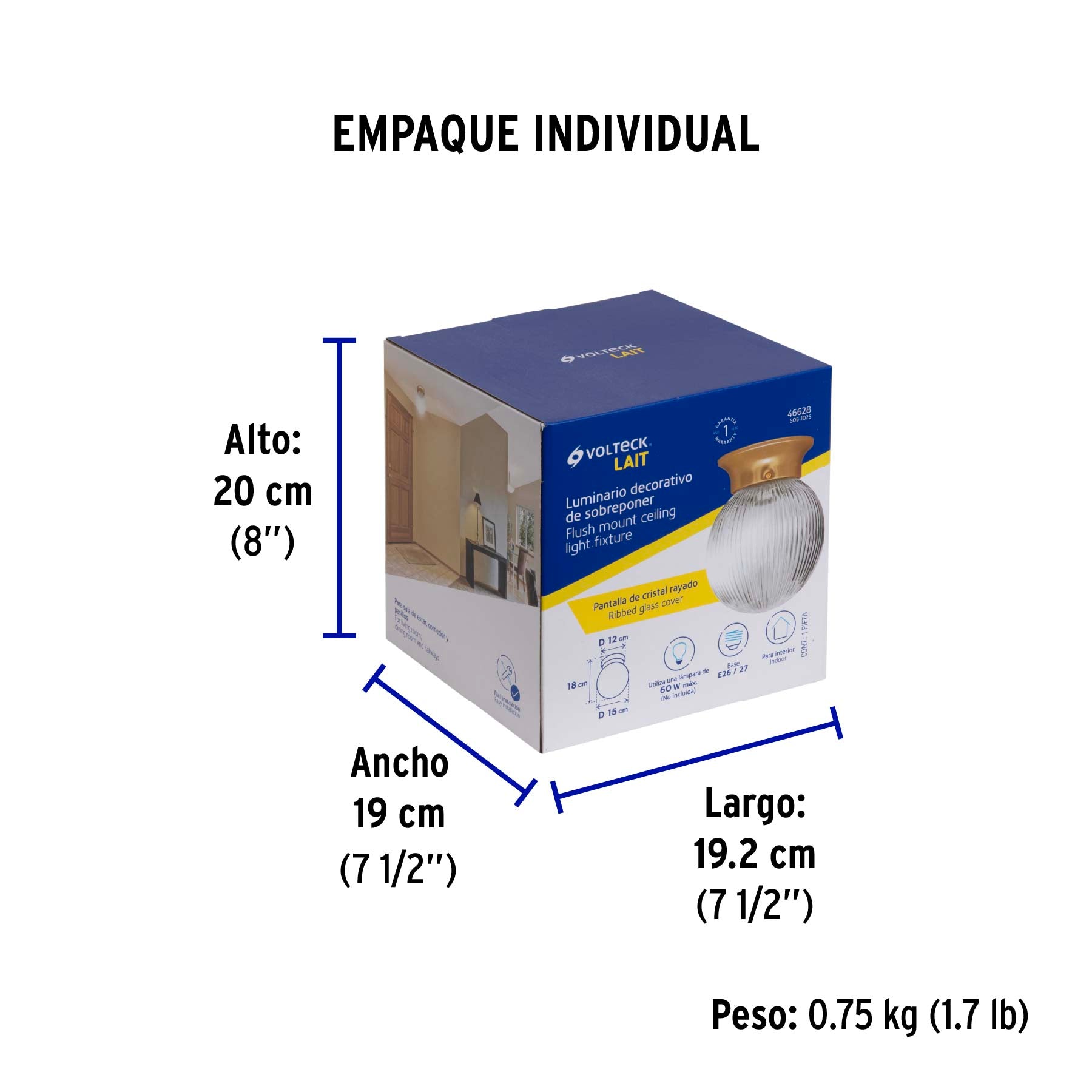 Luminario decorativo 19x16 cm pantalla cristal, sin lámpara | SOB-102S | 46628