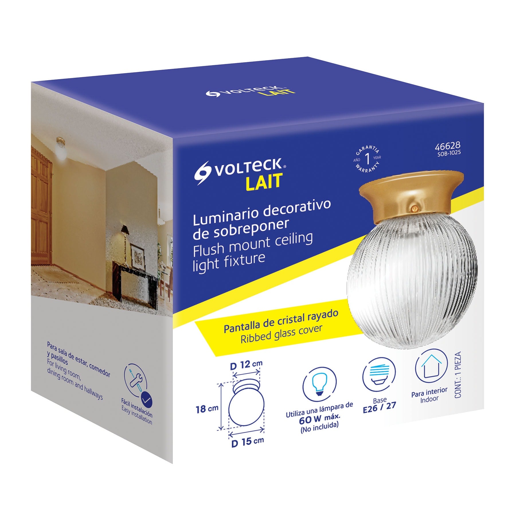 Luminario decorativo 19x16 cm pantalla cristal, sin lámpara | SOB-102S | 46628