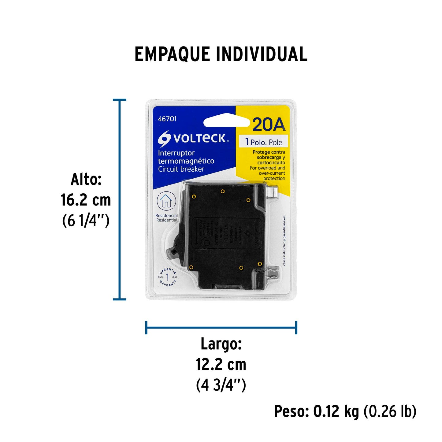 Interruptor de 1 polo 20A, enchufable, VOLTECK | IT-120 | 46701