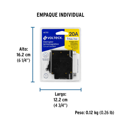 Interruptor de 1 polo 20A, enchufable, VOLTECK | IT-120 | 46701