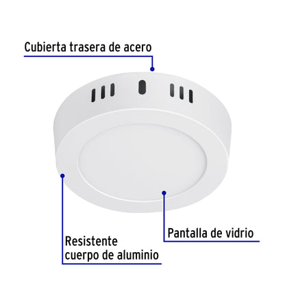 Luminario LED plafón 6W 6500K, redondo, blanco, VOLTECK | PLA-203L | 46711