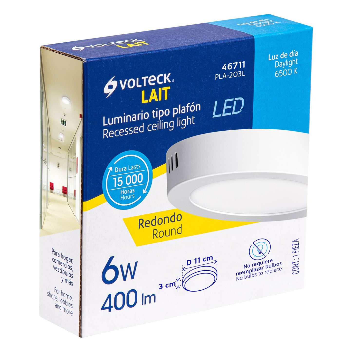 Luminario LED plafón 6W 6500K, redondo, blanco, VOLTECK | PLA-203L | 46711