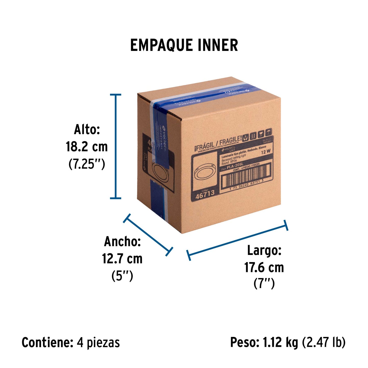 Luminario LED plafón 12W 6500K, redondo, blanco, VOLTECK | PLA-205L | 46713