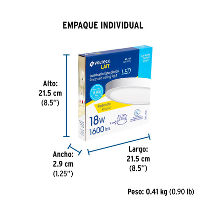 Luminario LED plafón 18W 6500K, redondo, blanco, VOLTECK | PLA-207L | 46715