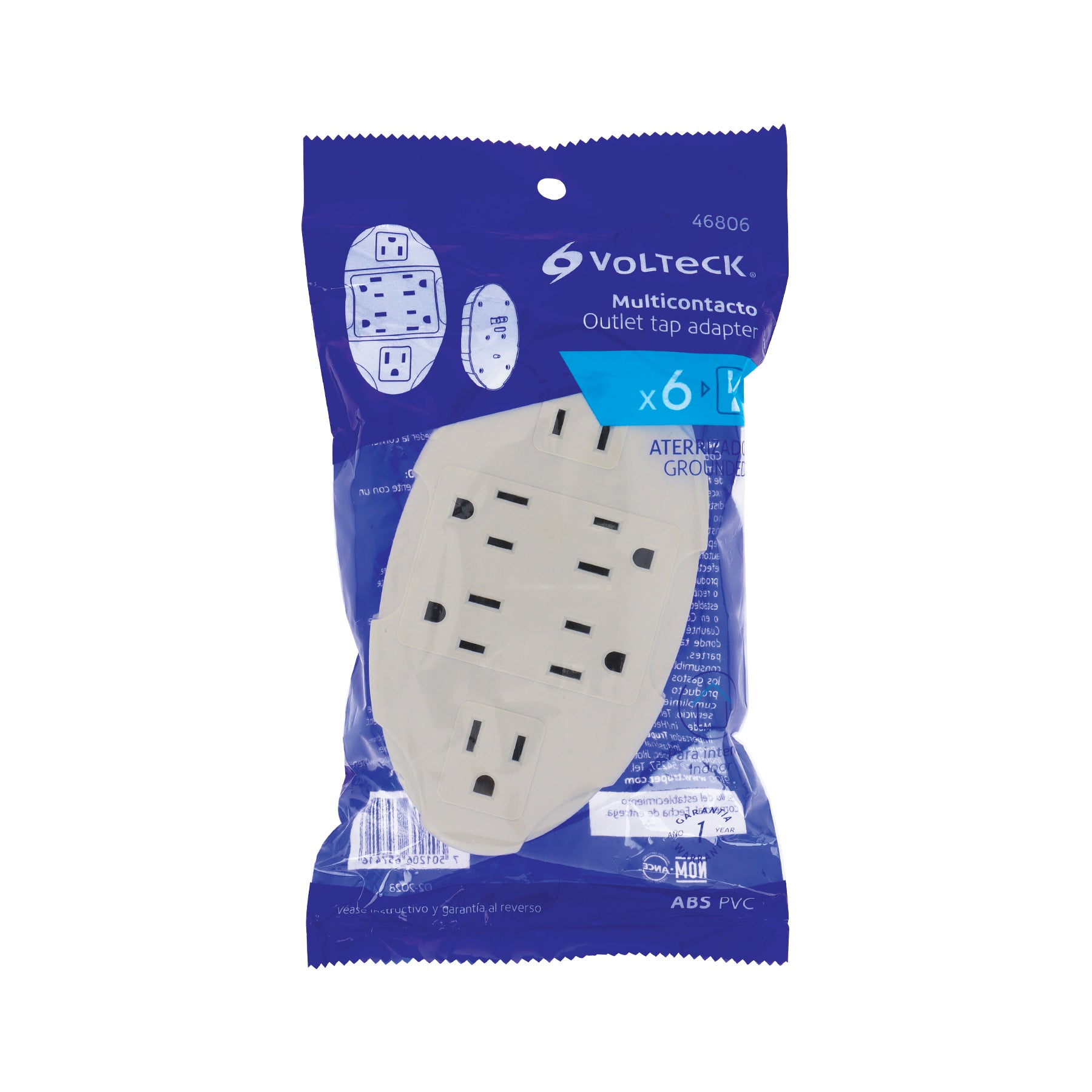 Multicontacto aterrizado ovalado, 6 entradas, Volteck | MUL-610 | 46806
